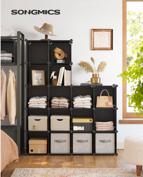 SONGMICS Plastový botník variabilní 16 boxů 30 x 30 cm černá