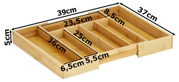 VERK GROUP Organizér do šuplíku, příborník, bambusový, nastavitelný 27-39 x 37 hloubka