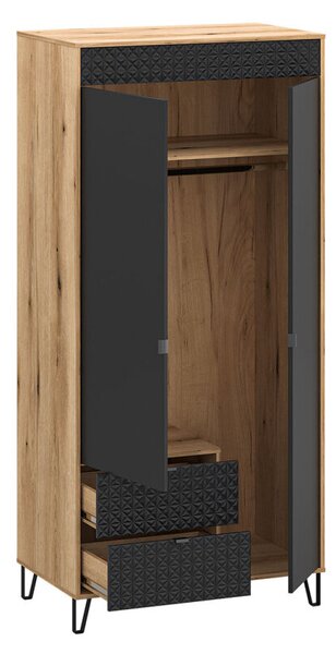 Skříň dvoudveřová se zásuvkami Bellano 93.9x200x56 cm Dub evoke / Černá