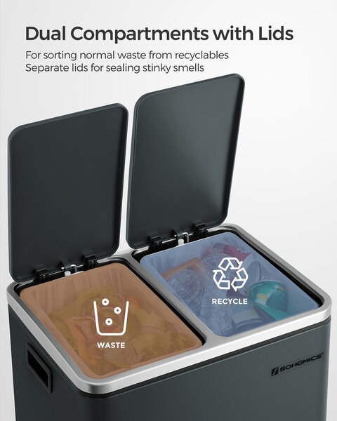 SONGMICS Odpadkový koš na tříděný odpad 2 x 15 l šedá