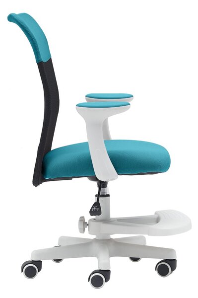 Dětská židle Neoseat MONKEY WHITE s podnoží — látka, bílá / tyrkysová