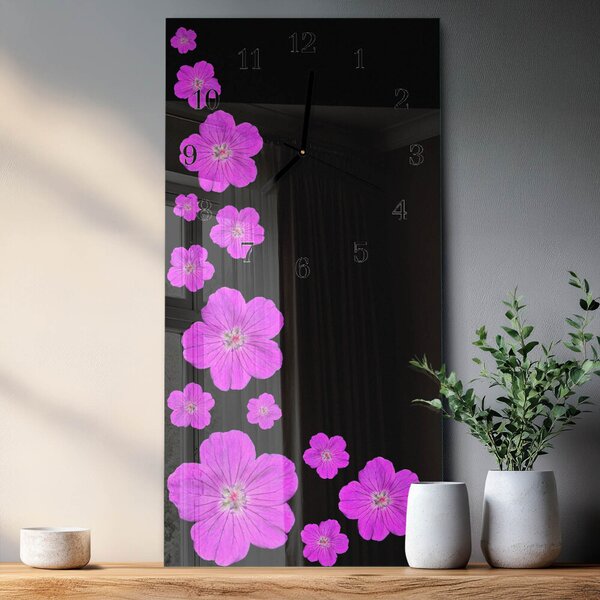 Skleněné hodiny vertikální Květiny zsppc-30x60-00170966
