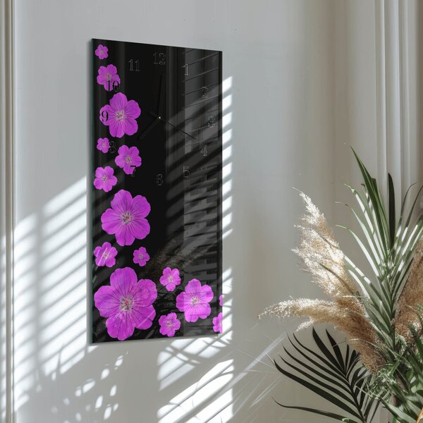 Skleněné hodiny vertikální Květiny zsppc-30x60-00170966