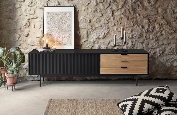 Černý lakovaný TV stolek Teulat Sierra 180 x 40 cm II