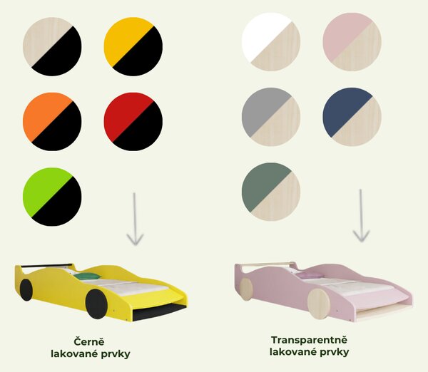 Dětská auto postel ve tvaru FERRARI F40 80x160 cm - Pastelově růžová - transparentní