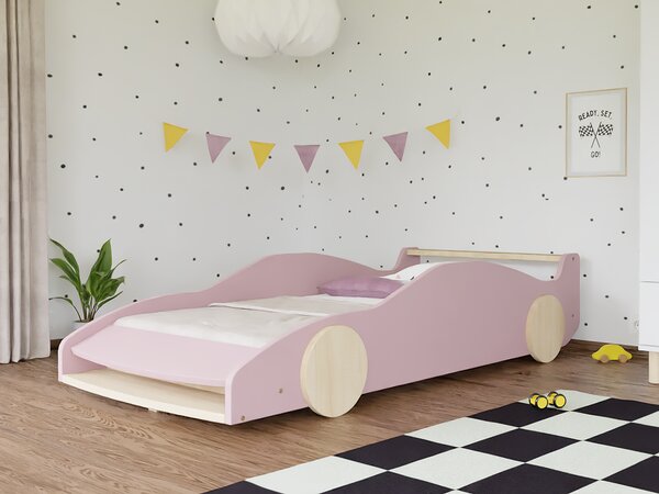 Dětská auto postel ve tvaru FERRARI F40 80x160 cm - Pastelově růžová - transparentní