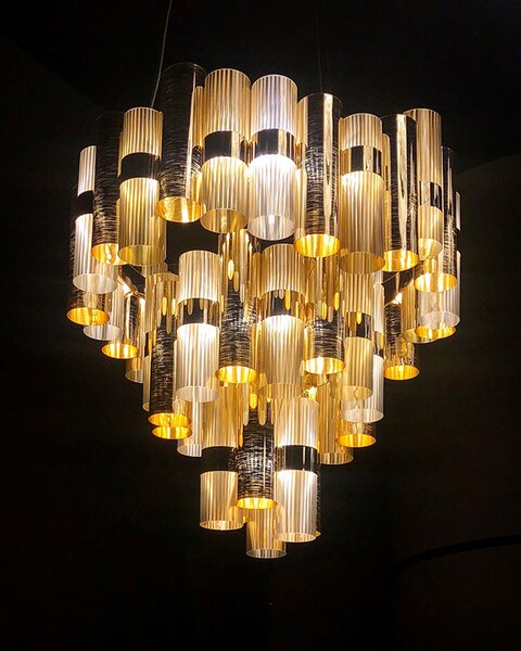 SLAMP LALSXL0GLD01T00NMTEU La Lollo Gold suspension XL, designové závěsné svítidlo, 130W LED 2700K stmívatelné, průměr 80cm