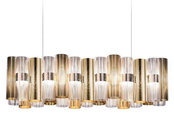 SLAMP LALSXXLGLD01T00NMTEU La Lollo Gold suspension linear 100, designové závěsné svítidlo, 70W LED 2700K stmívatelné, délka 93cm