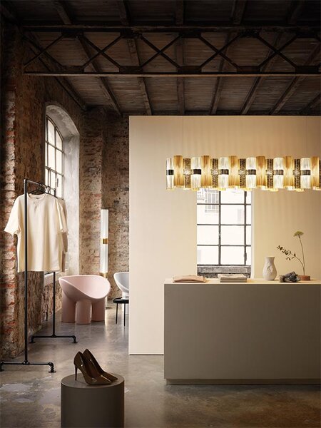 SLAMP LALSXXLGLD01T00NMTEU La Lollo Gold suspension linear 100, designové závěsné svítidlo, 70W LED 2700K stmívatelné, délka 93cm