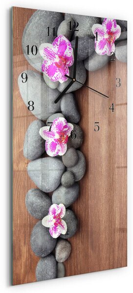 Skleněné hodiny vertikální Orchidejové kameny zsppc-30x60-00181605