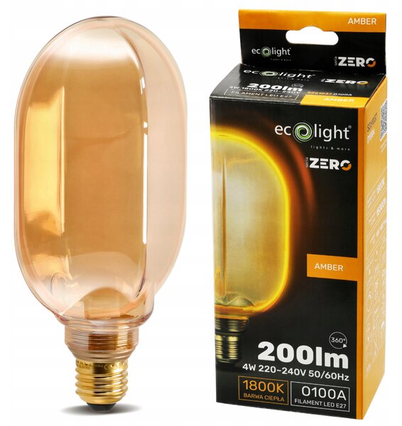 ECOLIGHT Dekorativní LED žárovka E27 4W 200lm O100 Amber Retro - řada ZERO