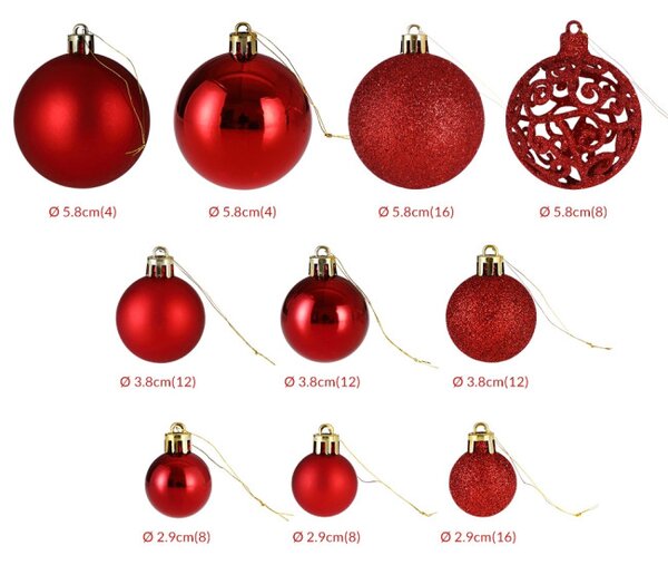 Sada vánočních závěsných dekorací REGALO červená (100 ks)