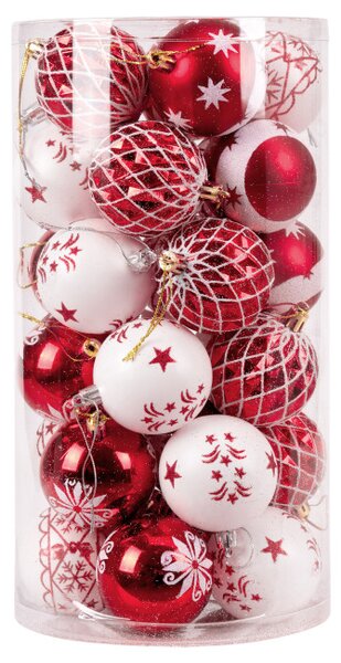 Sada vánočních závěsných dekorací SAPIN bílá / červená (30 ks)