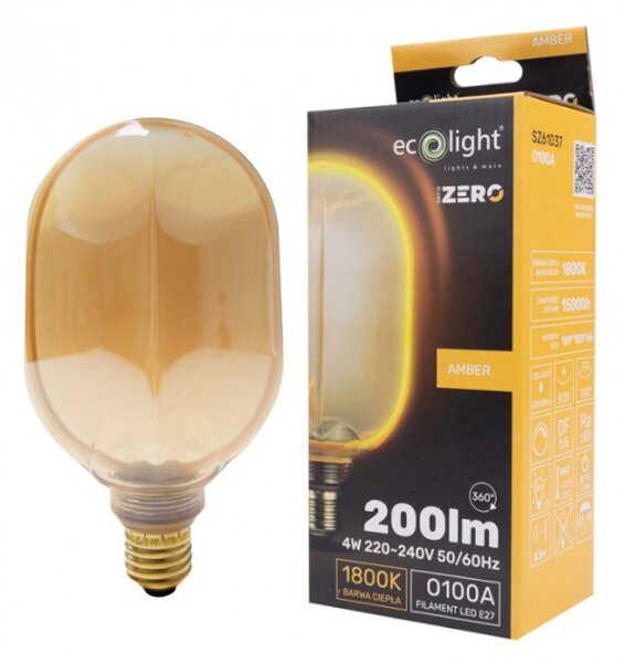 ECOLIGHT Dekorativní LED žárovka E27 4W 200lm O100 Amber Retro - řada ZERO