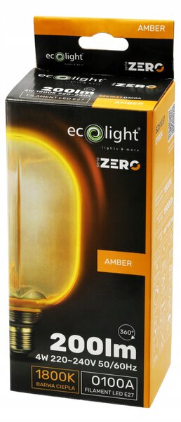 ECOLIGHT Dekorativní LED žárovka E27 4W 200lm O100 Amber Retro - řada ZERO