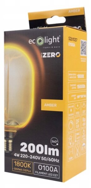 ECOLIGHT Dekorativní LED žárovka E27 4W 200lm O100 Amber Retro - řada ZERO