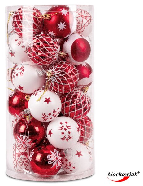 Sada vánočních závěsných dekorací SAPIN bílá / červená (30 ks)