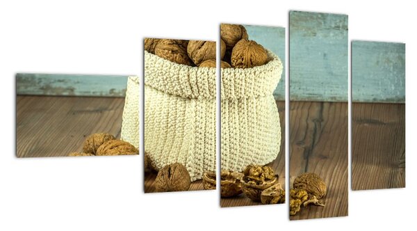 Obraz - ořechy v pleteném koši (110x60cm)