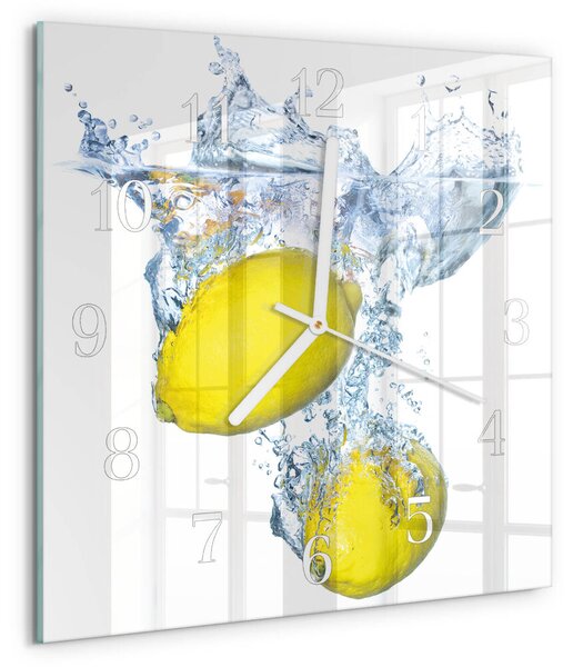Skleněné hodiny Citrony ve vodě zskb-30x30-00260366