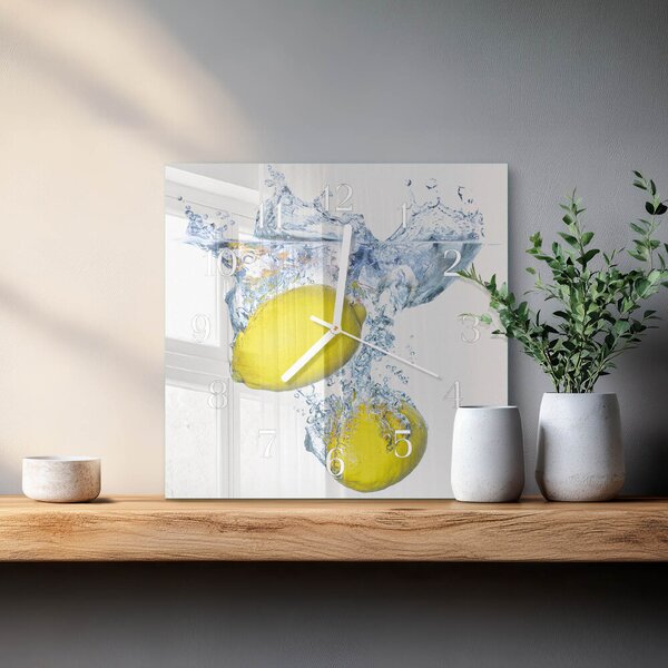 Skleněné hodiny Citrony ve vodě zskb-30x30-00260366