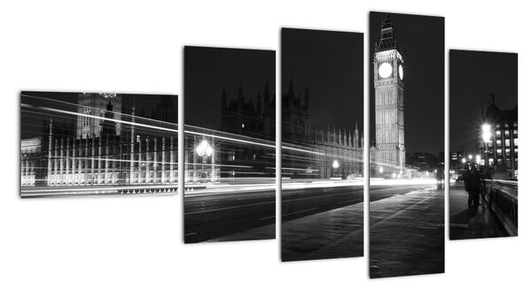 Černobílý obraz Londýna - Big ben (110x60cm)