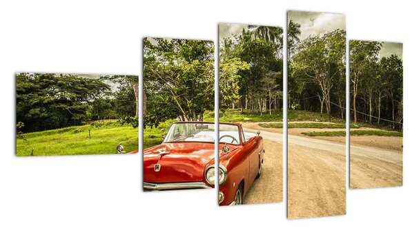 Obraz veterána - červené auto (110x60cm)