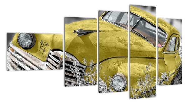 Obraz žlutého auta na louce (110x60cm)