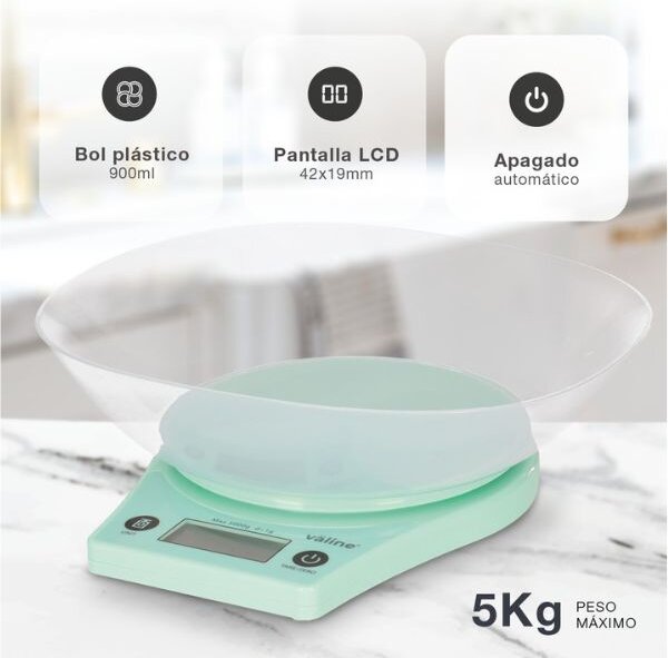 Kuchyňská váha Nagri s miskou, digitální, max 5kg, přesnost na 1g, 14x18cm, 3 roky záruka