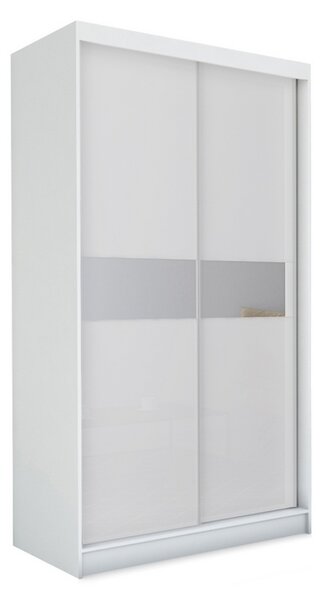 Skříň s posuvnými dveřmi a zrcadlem TANNA + Tichý dojezd, bílá, 150x216x61