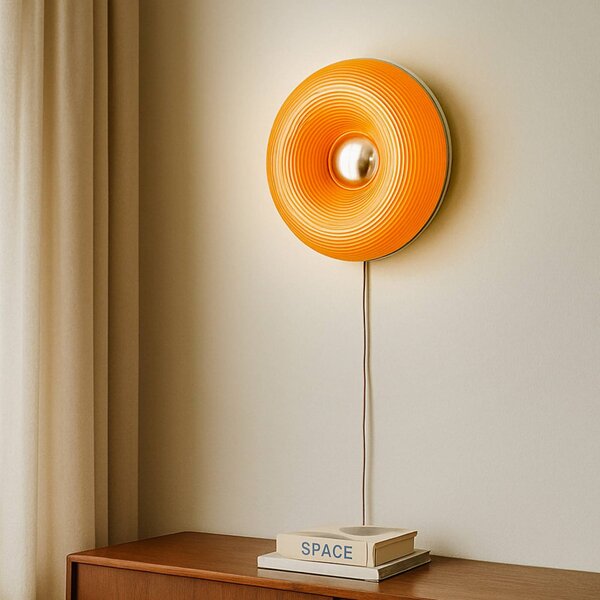 Lindby LED stolní/nástěnné světlo Fjora, oranžová/chrom, Ø30cm, stmívatelné., stmívatelný, Žlutá / oranžová, Obývací pokoj / jídelna, Sklo, Design