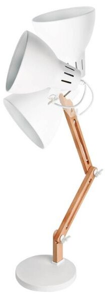 Kloubová stolní lampa Hamu, na 1 žárovku E27 max 11W, dřevo a bílý kov