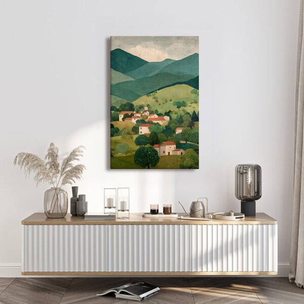 Obraz horské panorama s vesnicí
