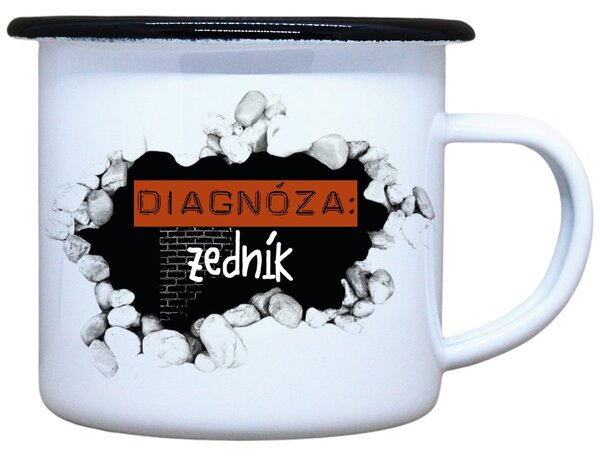 Smaltovaný plecháček s potiskem diagnóza zedník, 330 ml