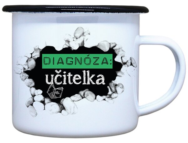 Smaltovaný plecháček s potiskem diagnóza učitelka, 330 ml