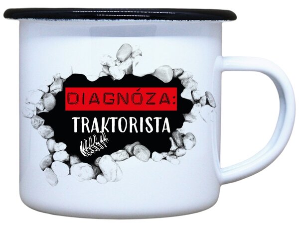 Smaltovaný plecháček s potiskem diagnóza traktorista, 330 ml