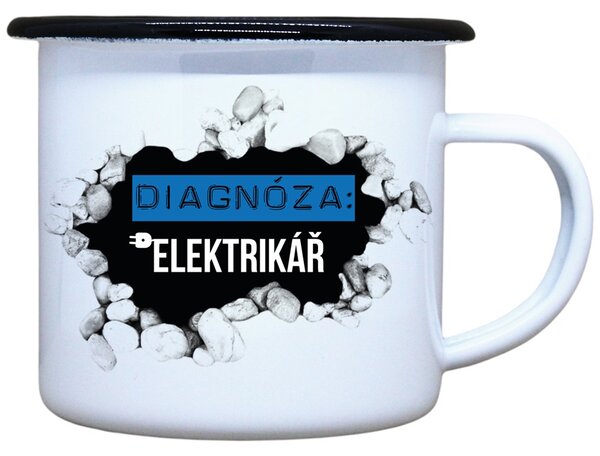 Smaltovaný plecháček s potiskem diagnóza elektrikář, 330 ml