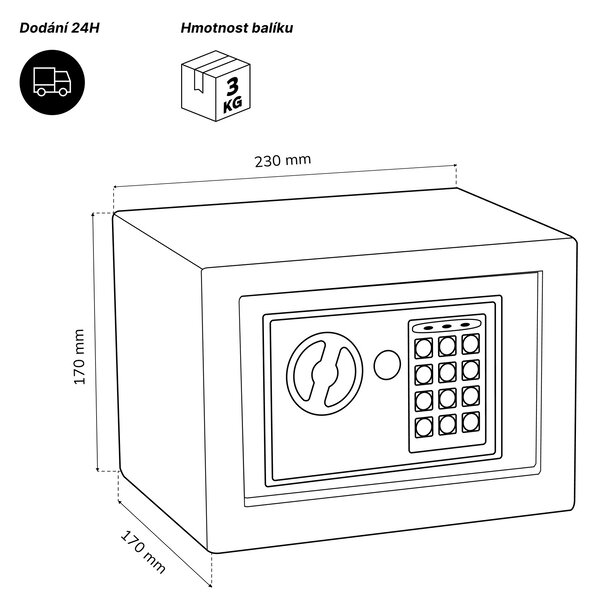 Mini domácí elektronický trezor na kód, na peníze a šperky, 230x170x170 mm: HECTOR