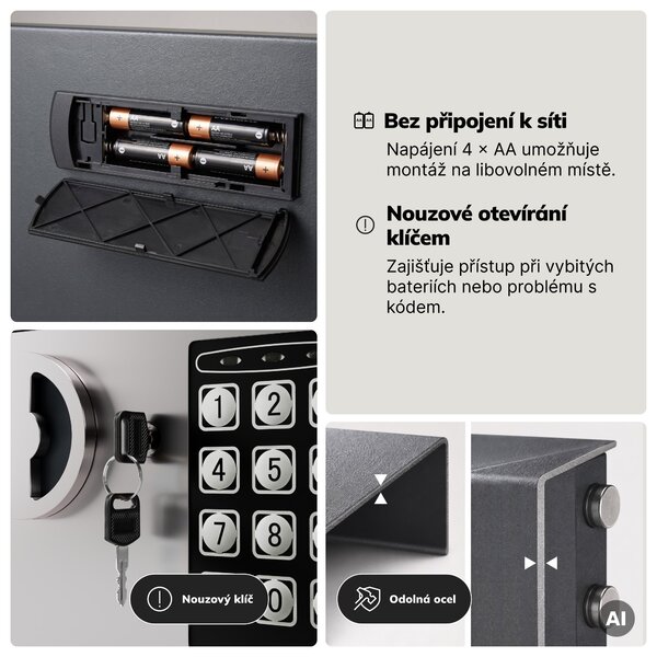 Mini domácí elektronický trezor na kód, na peníze a šperky, 230x170x170 mm: HECTOR