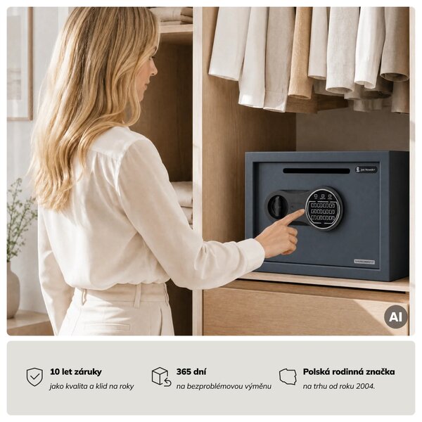 Malý vhazovací trezor na kód, elektronický, na tržbu a obálky, 350x250x250 mm: PIERCE