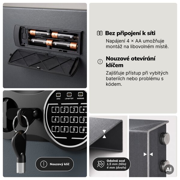 Malý vhazovací trezor na kód, elektronický, na tržbu a obálky, 350x250x250 mm: PIERCE