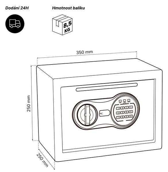 Malý vhazovací trezor na kód, elektronický, na tržbu a obálky, 350x250x250 mm: PIERCE