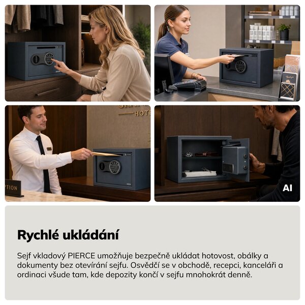 Malý vhazovací trezor na kód, elektronický, na tržbu a obálky, 350x250x250 mm: PIERCE