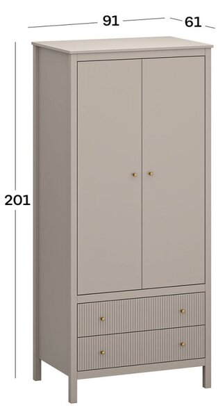 Skříň dvoudveřová se zásuvkami Kleo 91x201x61 cm Taupe