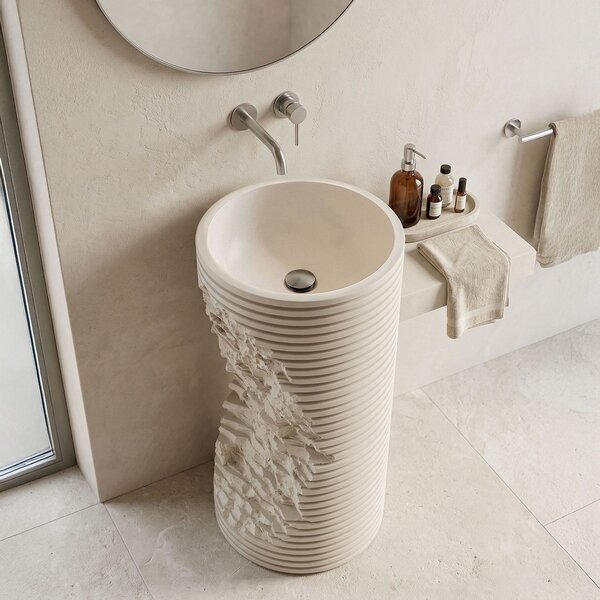 Rea Travena Round, volně stojící umyvadlo 410x410x860 mm, béžová-imitace kamene, REA-U3533