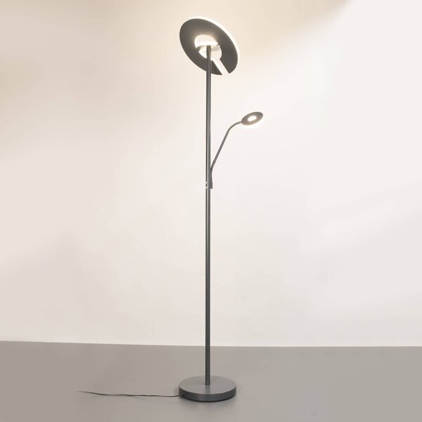 FISCHER & HONSEL LED stojací lampa Dent, pískově šedá, 180 cm, kov, 2-flg., stmívatelný, Hliník / šedá / zinek, Obývací pokoj / jídelna, kov, Moderní, Lampička na čtení