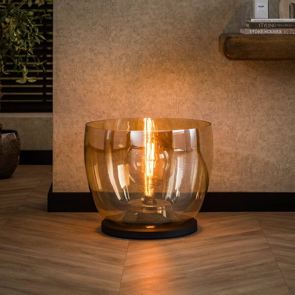 ZIJLSTRA Stolní lampa Kopje, výška 41 cm, jantarová, sklo, E27, Krémová / jantar, Obývací pokoj / jídelna, Sklo, Moderní
