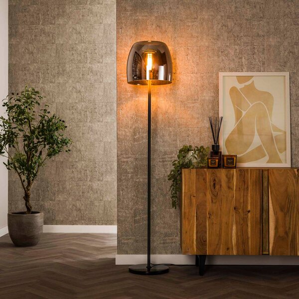 ZIJLSTRA Stojací lampa Philippa, kouřově šedá/černá, sklo/kov, 170 cm, Hliník / šedá / zinek, Obývací pokoj / jídelna, Sklo, Moderní