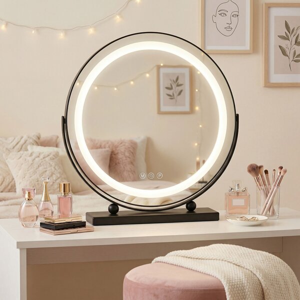 Rea MAKE-UP, kosmetické LED zrcadlo 40 cm v černém rámu k postavení, HOM-12020