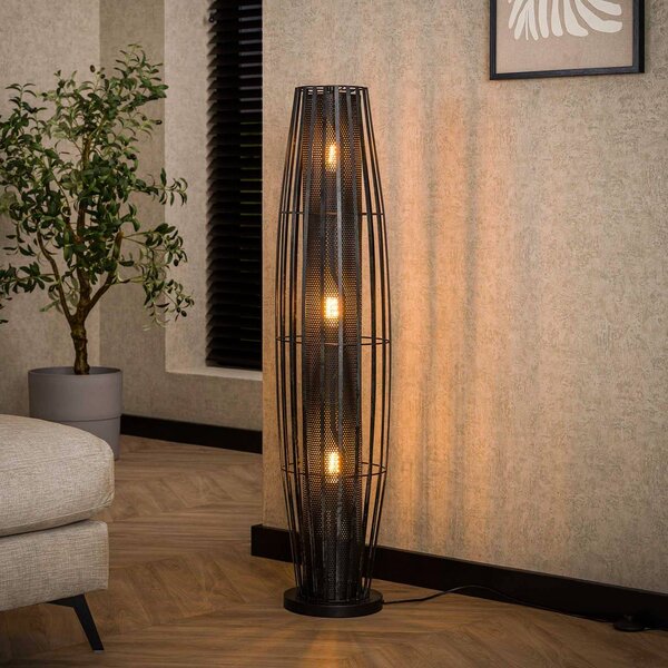 ZIJLSTRA Stojací lampa Dublindo, výška 120 cm, antracitová, kov, 3 x E27, Černá, Obývací pokoj / jídelna, kov