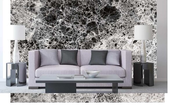 DIMEX | Vliesová fototapeta Šedý leštěný mramor MS-5-2488 | 375 x 250 cm | bílá, černá